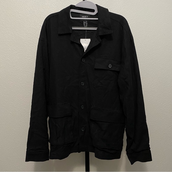 NWT Men's Black Button Up Shacket M Casual Streetwear Grunge Minimalist Normcore - Picture 1 of 12